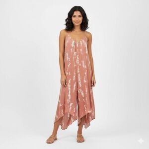 Shine‎ Star Women's Jumpsuit Med Coral Tie Dye Wide Leg Romper Rayon Boho